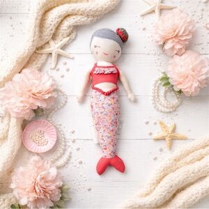 Mermaid Plush Doll Nursery Decor Pillow 19” Cotton Floral